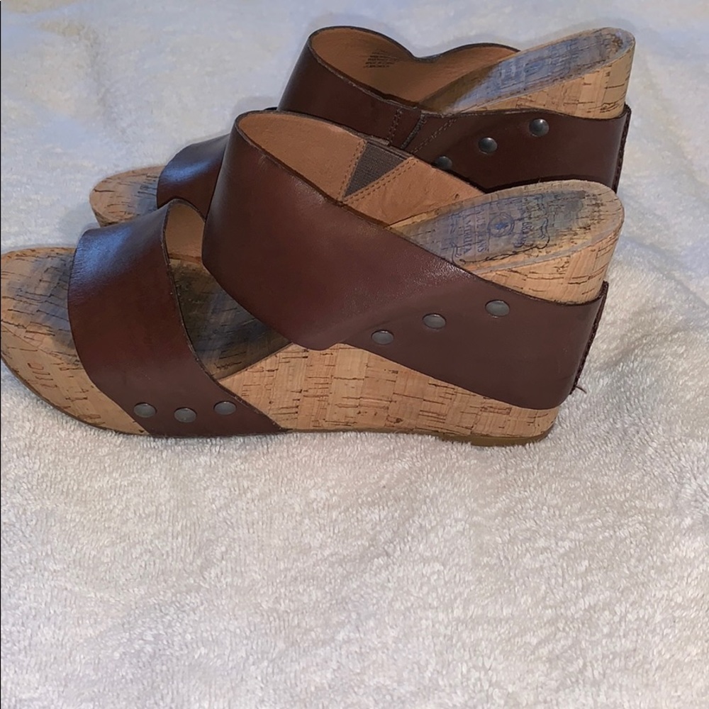 EUC Lucky Brand brown leather/cork 7.5 wedges - Picture 4 of 8